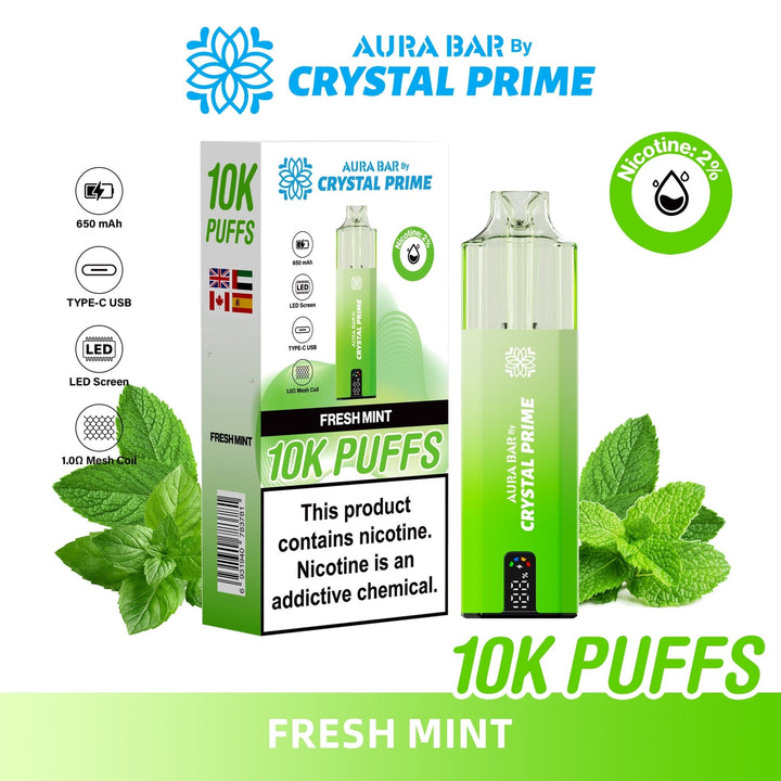 Aura Bar 10K Disposable Vape By Crystal Prime Pack of 5 #Simbavapes#