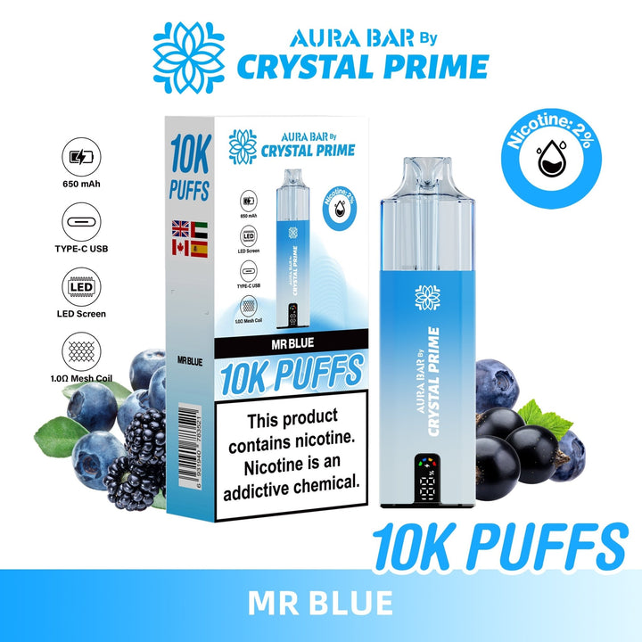 Aura Bar 10K Disposable Vape By Crystal Prime Pack of 5 #Simbavapes#