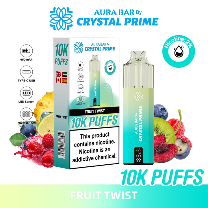 Aura Bar 10K Disposable Vape By Crystal Prime Pack of 5 #Simbavapes#