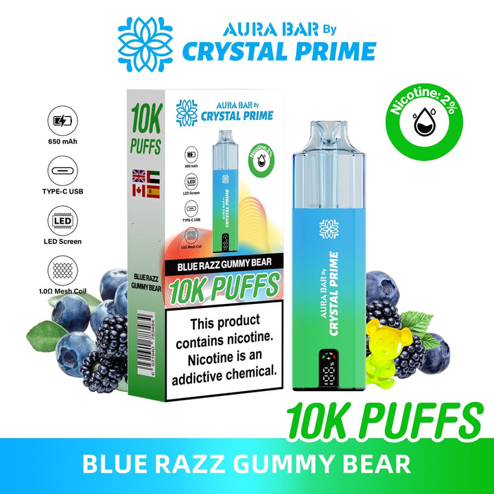 Aura Bar 10K Disposable Vape By Crystal Prime Pack of 5 #Simbavapes#