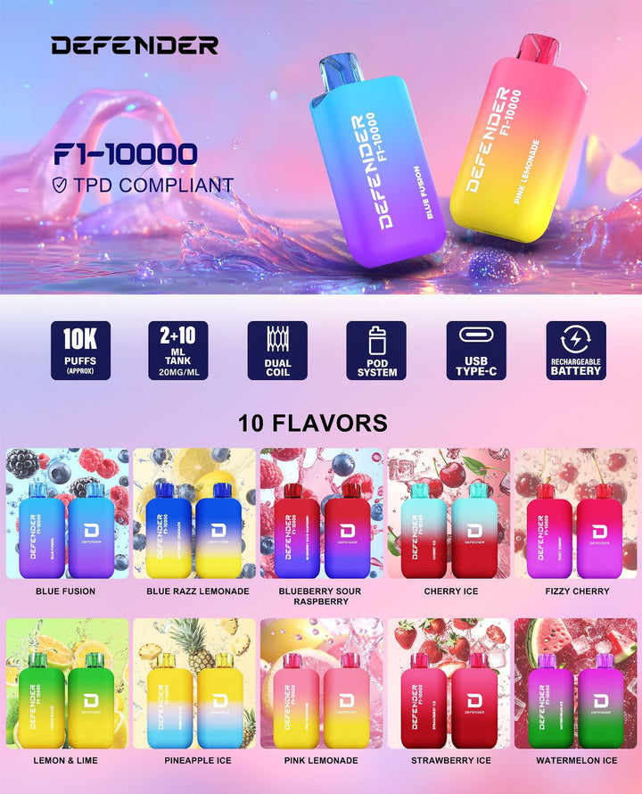 Defender F1 - 10000 Prefilled Pod Vape Kit Pack of 5 Simbavapes