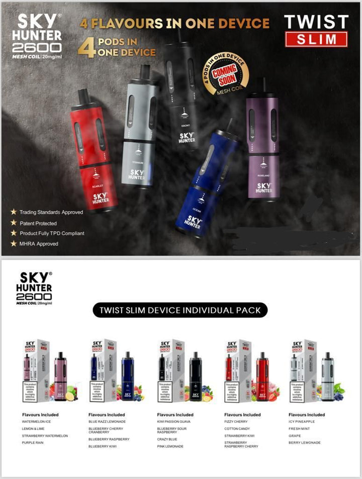 4 in 1 Sky Hunter 2600 Puffs Disposable Vape Pod Kit Pack of 5 #Simbavapes#
